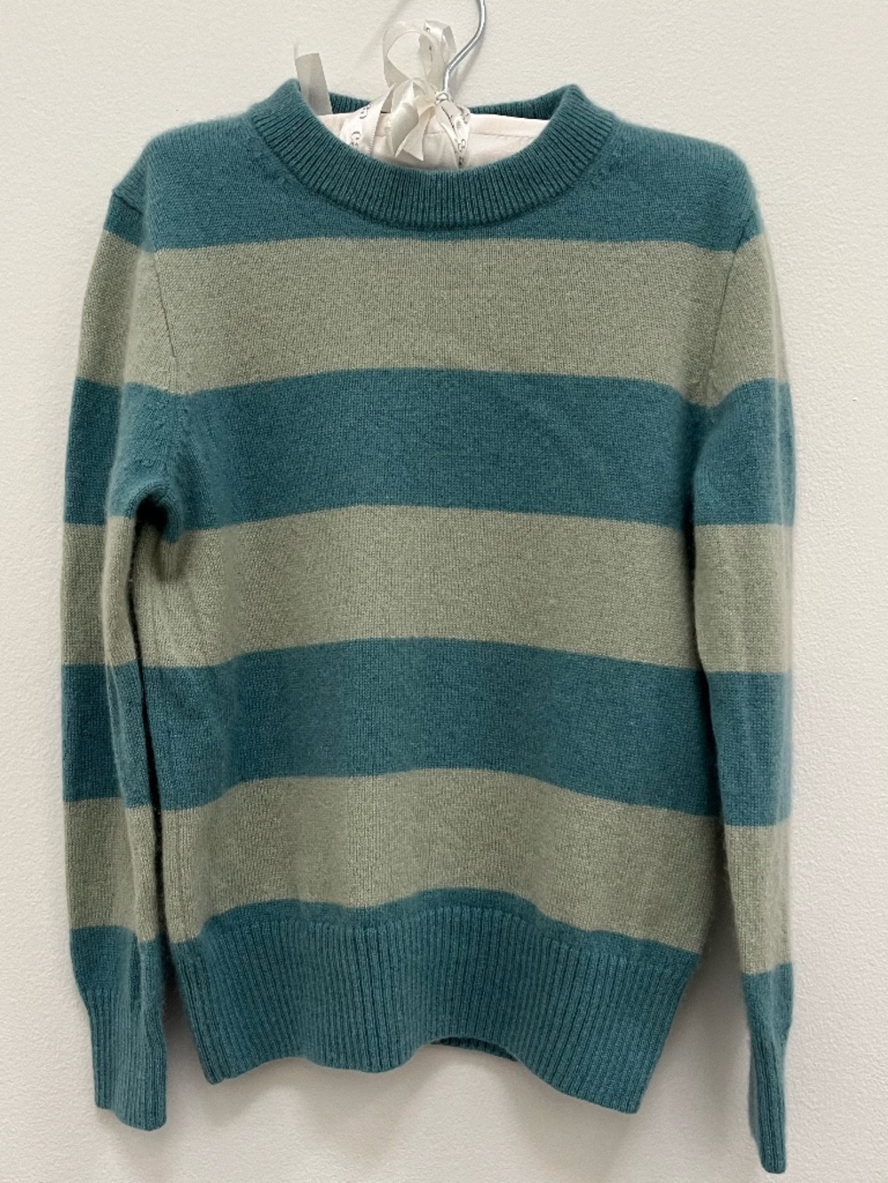 Crewcuts by J.Crew Kids' Cashmere Crewneck Sweater in Mint Teal Stripe - XS